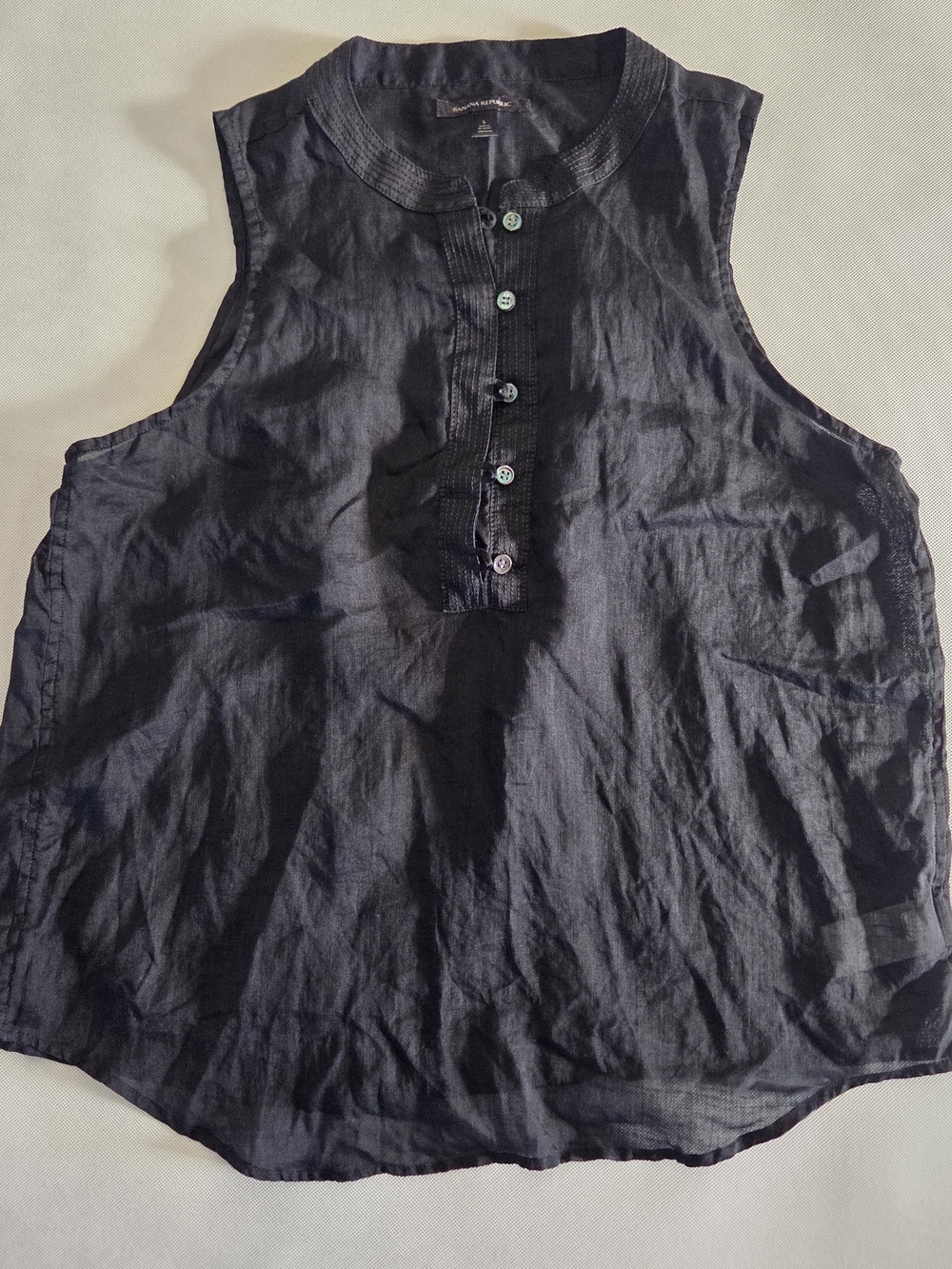 Sleeveless Black Button Front Linen Tank
